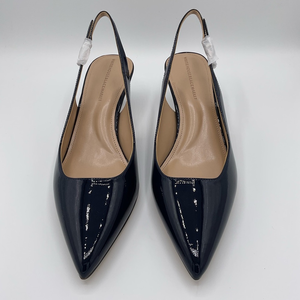 White House Black Market Kitten Heel Comfort Slingback~7.5~Officer Blue~NEW!